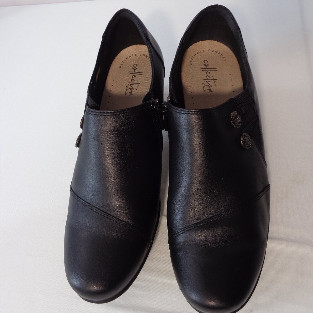 Clarks Women's Emslie Warren Slip-On Zip Loafer Casual Black Leather Size 10W